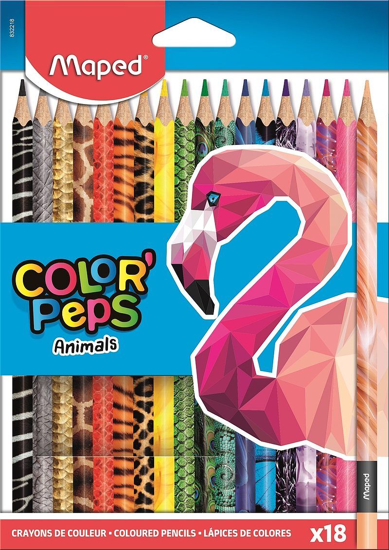 Kredki ołówkowe maped colorpeps animals trójkątne 18 kolorów