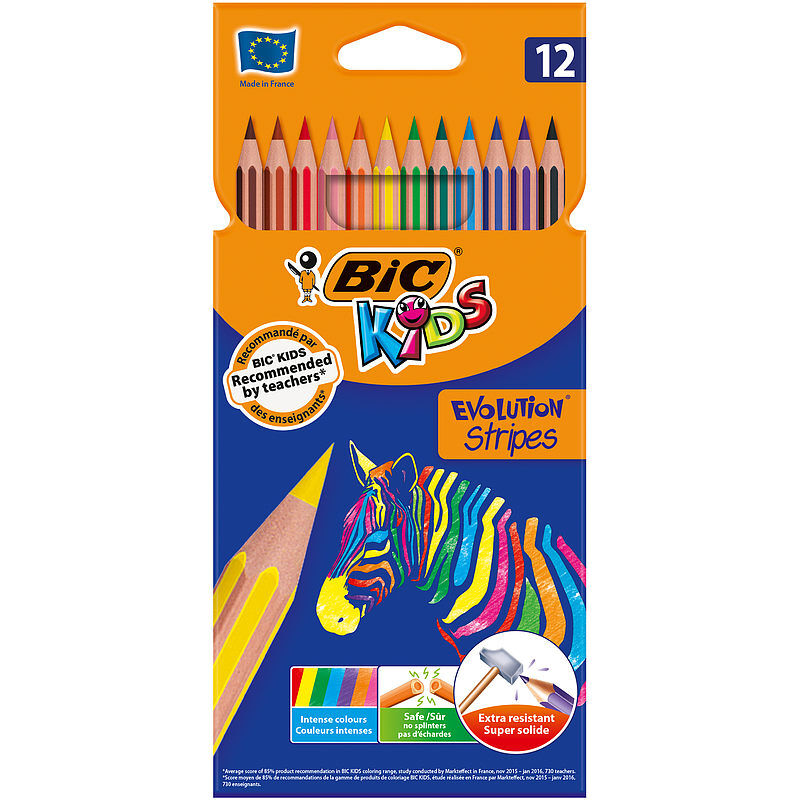 Kredki bic kids eco evolution stripes ołówkowe pudełko 12 kolorów
