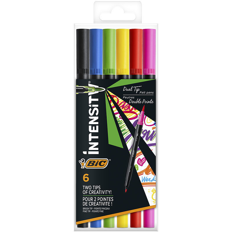 Pisak dwustronny bic intensity dual tip mix etui 6szt