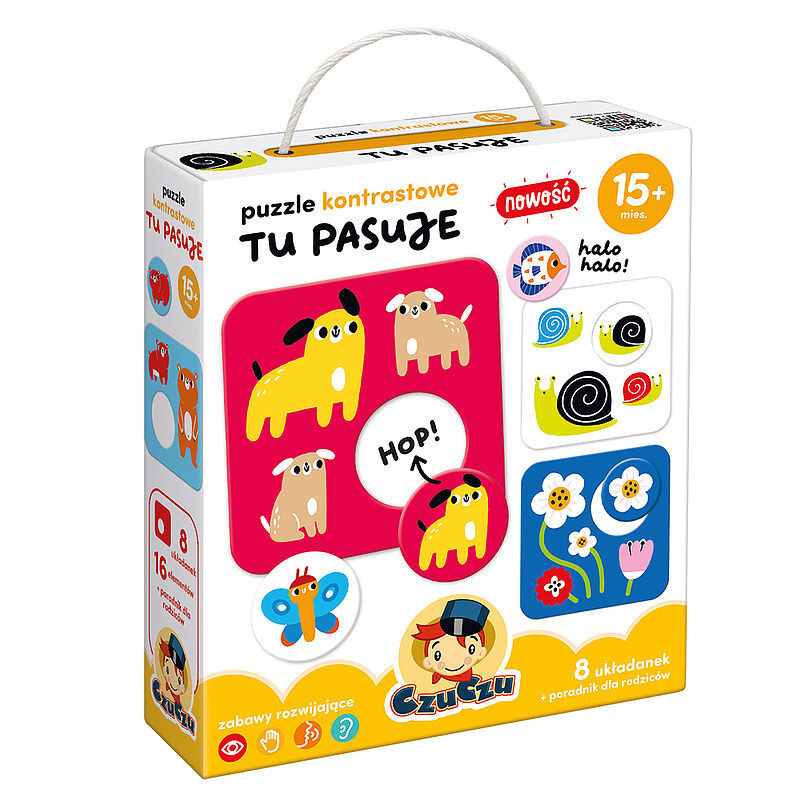 Puzzle kontrastowe tu pasuje 15 mies. + czuczu