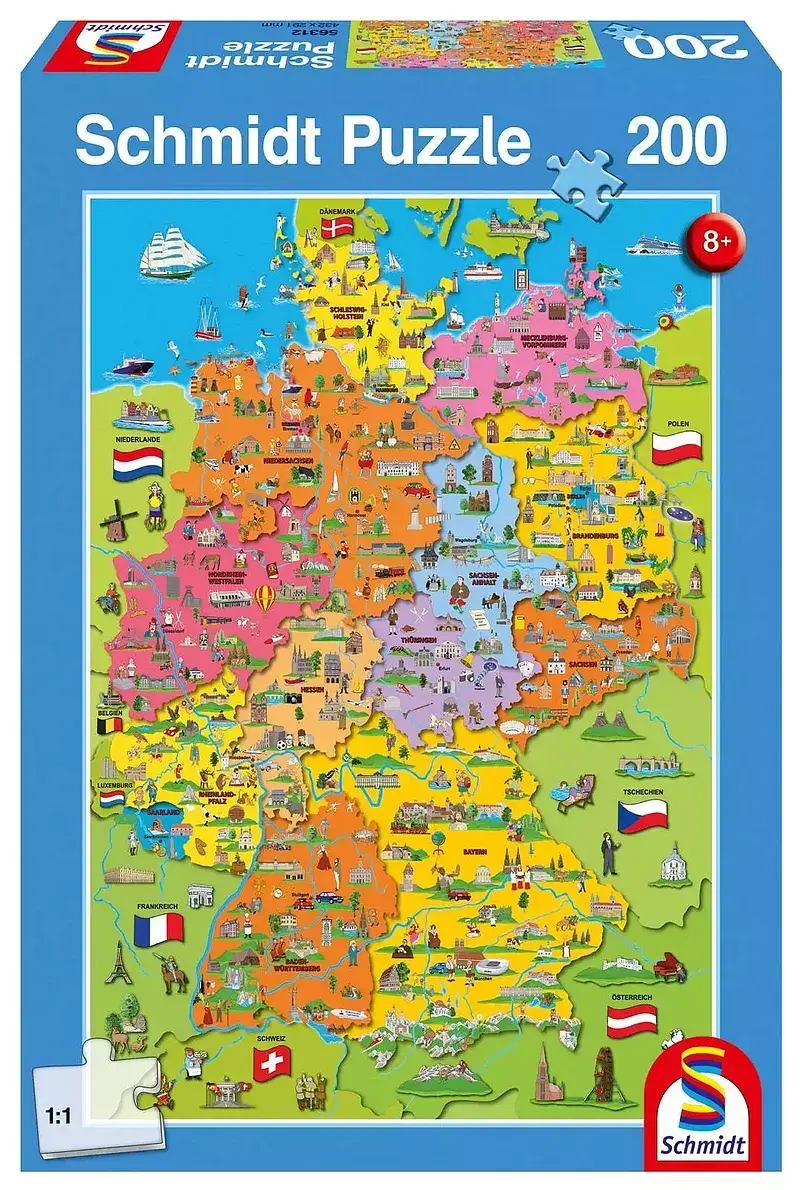 Puzzle 200 ilustrowana mapa niemiec 108353