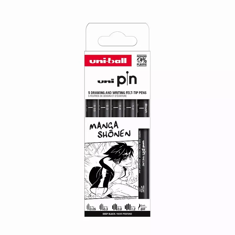 Cienkopis kreślarski pin 200 manga shonen czarny różne grubości 5 szt
