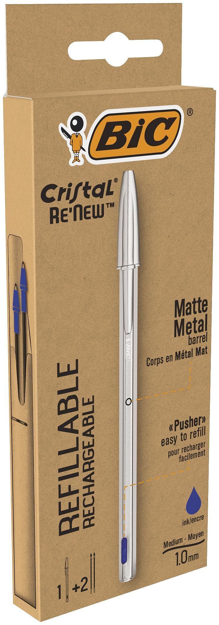 Długopis bic cristal renew metal niebieski pudełko 1+wkład 2szt
