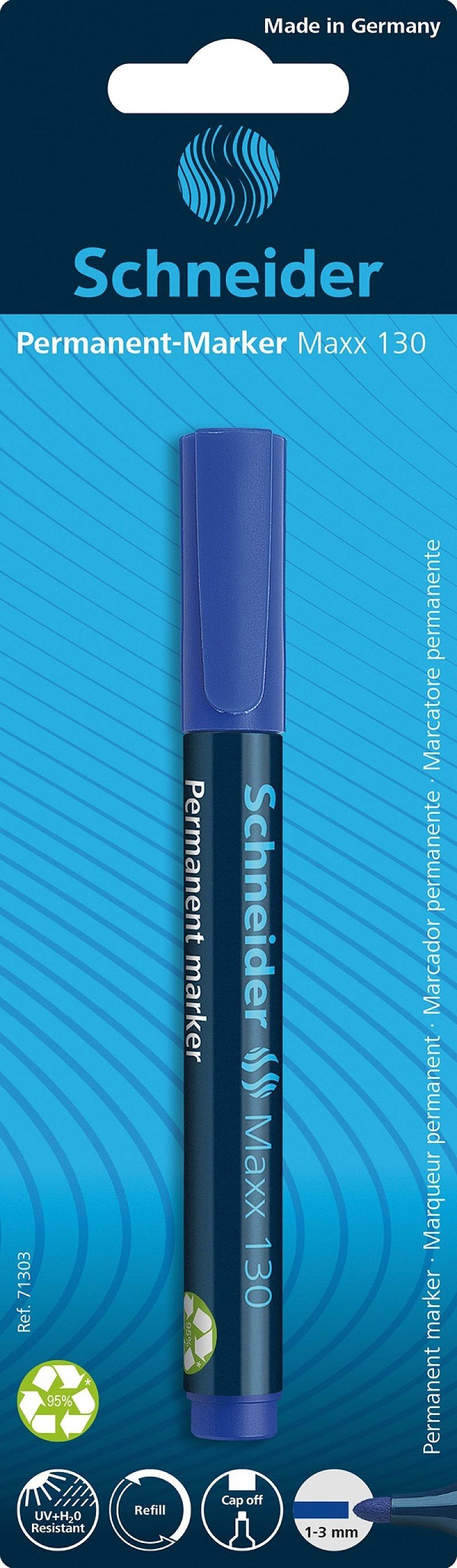 Marker permanentny okrągła końcówka schneider maxx 130 niebieski blister