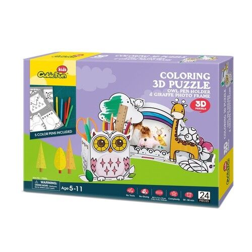Puzzle 3D Sowa do kolorowania