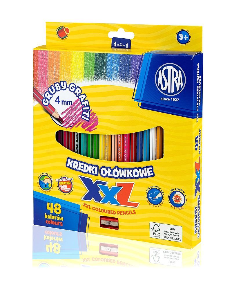 Kredki astra ołówkowe hexagonalne 48 kolorów grafit 4 mm