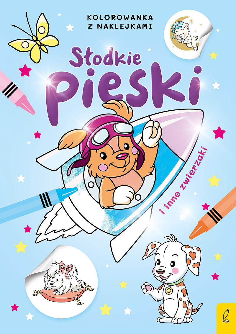 Słodkie zwierzaki. Słodkie pieski i inne zwierzaki. Kolorowanka z naklejkami