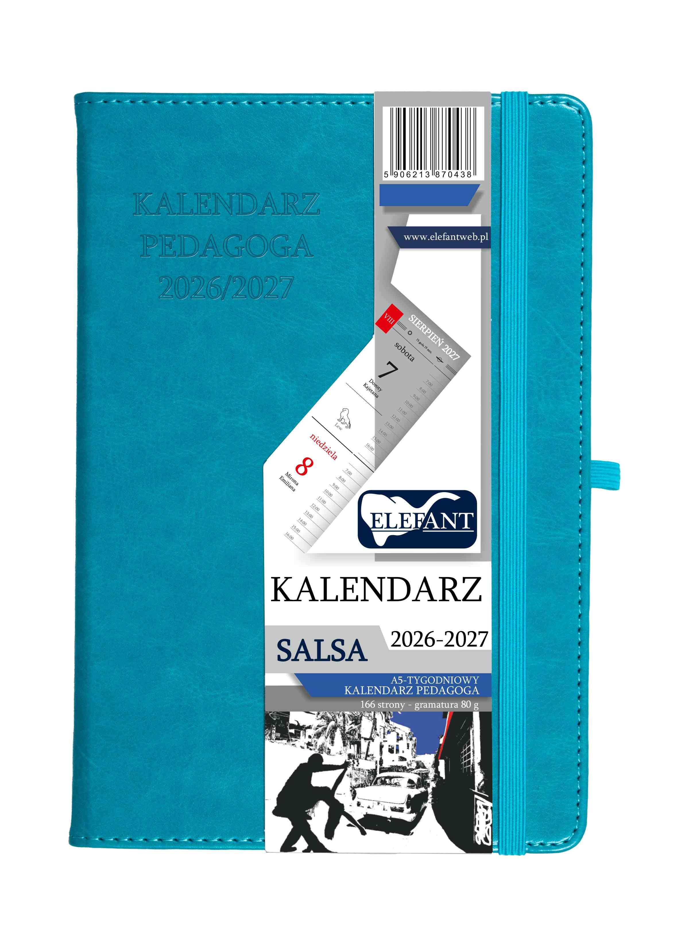 Kalendarz pedagoga 2026/2027 Salsa A5 tygodniowy turkusowy