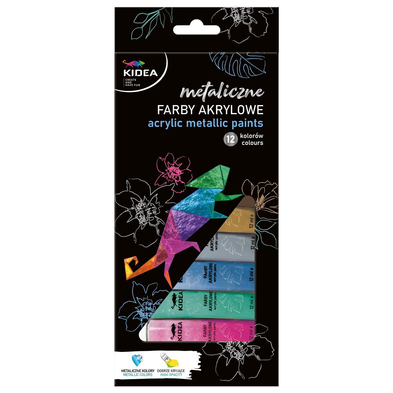 Farby akrylowe metaliczne Kidea 12x12ml