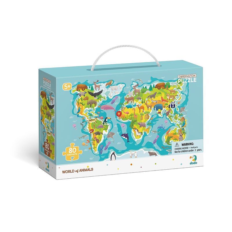 Puzzle 80 obserwacyjne mapa świata zwierząt dop300133