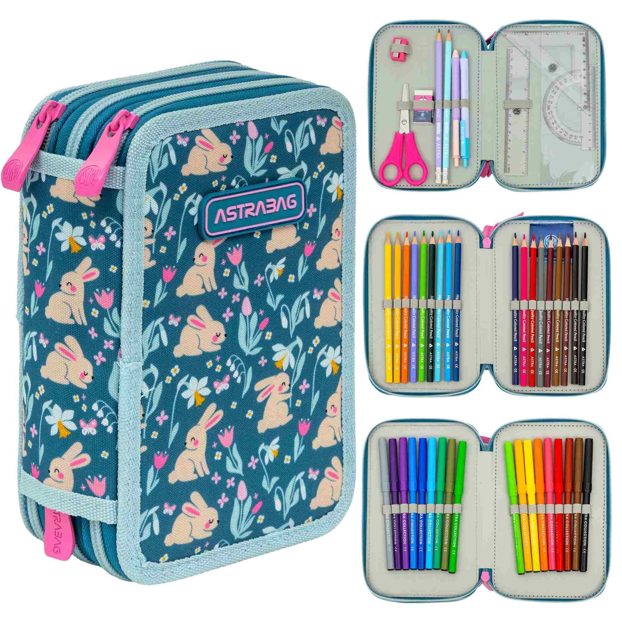 Piórnik Jumbo 3-komorowy z wyposażeniem Astrabag Candy Bunny