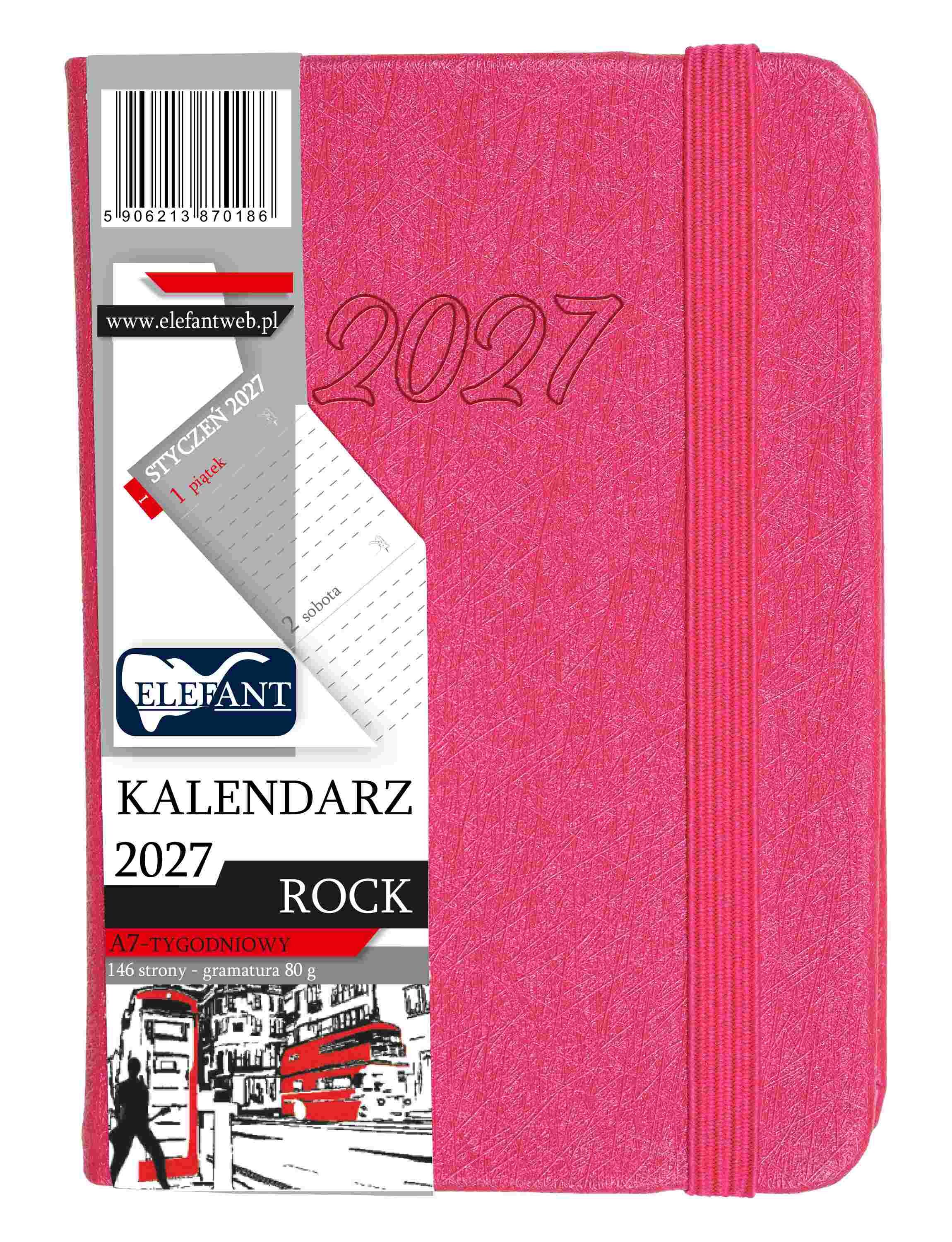 Kalendarz 2027 Rock A7 tygodniowy różowy