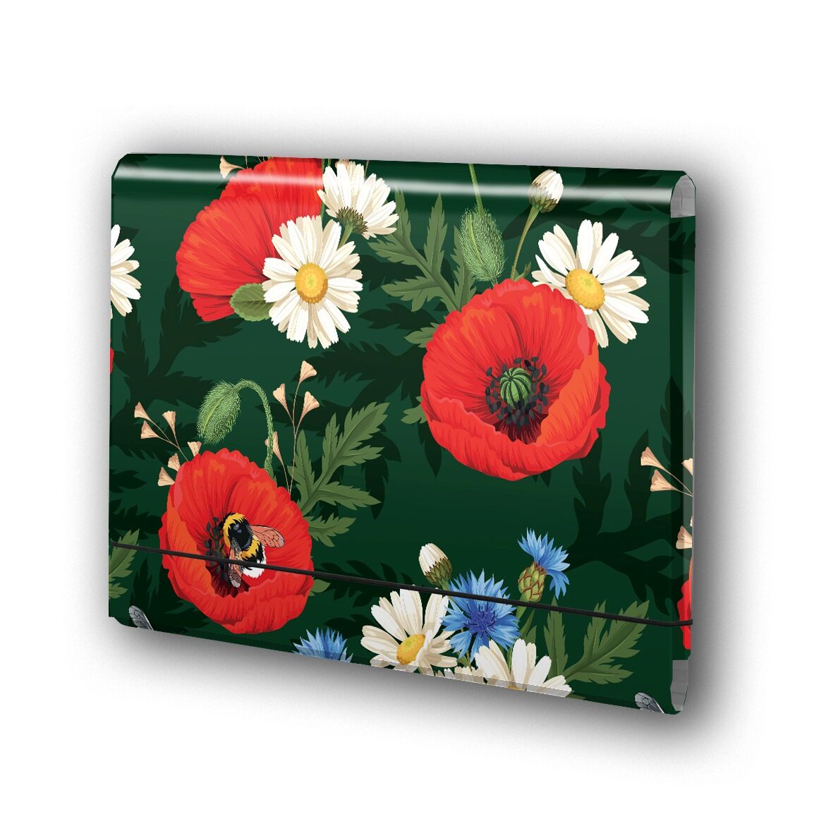 TECZKA ŁAMANA A4 NA GUMKĘ T0127 KWIATY POLSKIE MAKI W ZIELENI  FOLIA MAT NIERYSUJĄCA