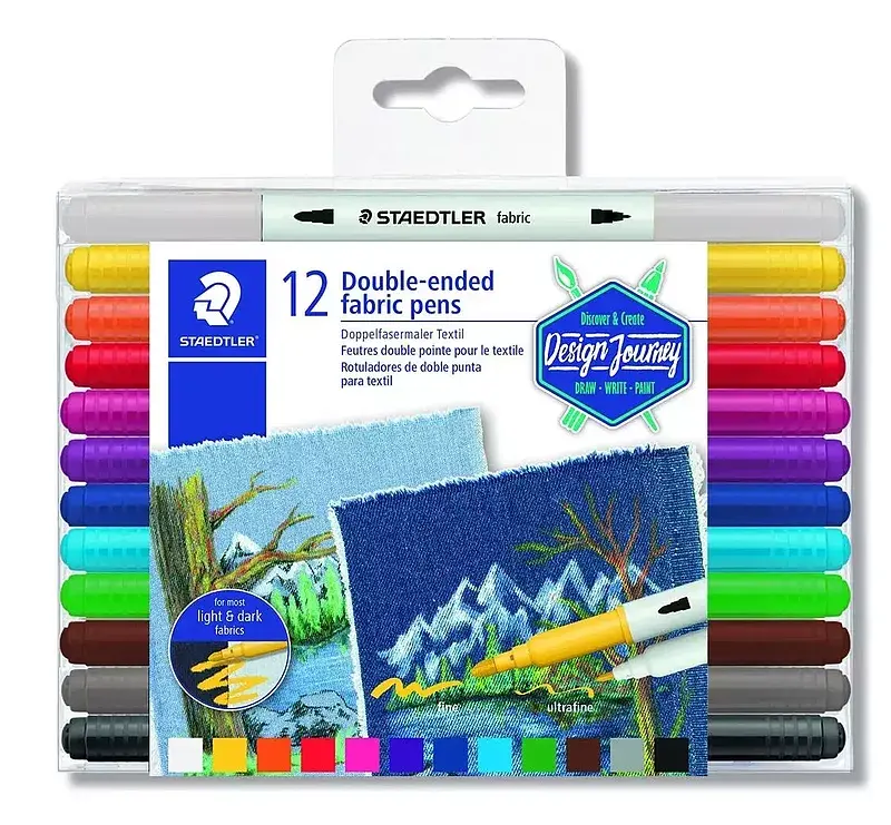 Flamastry staedtler design journey dwustronne do tkanin 12 kolorów