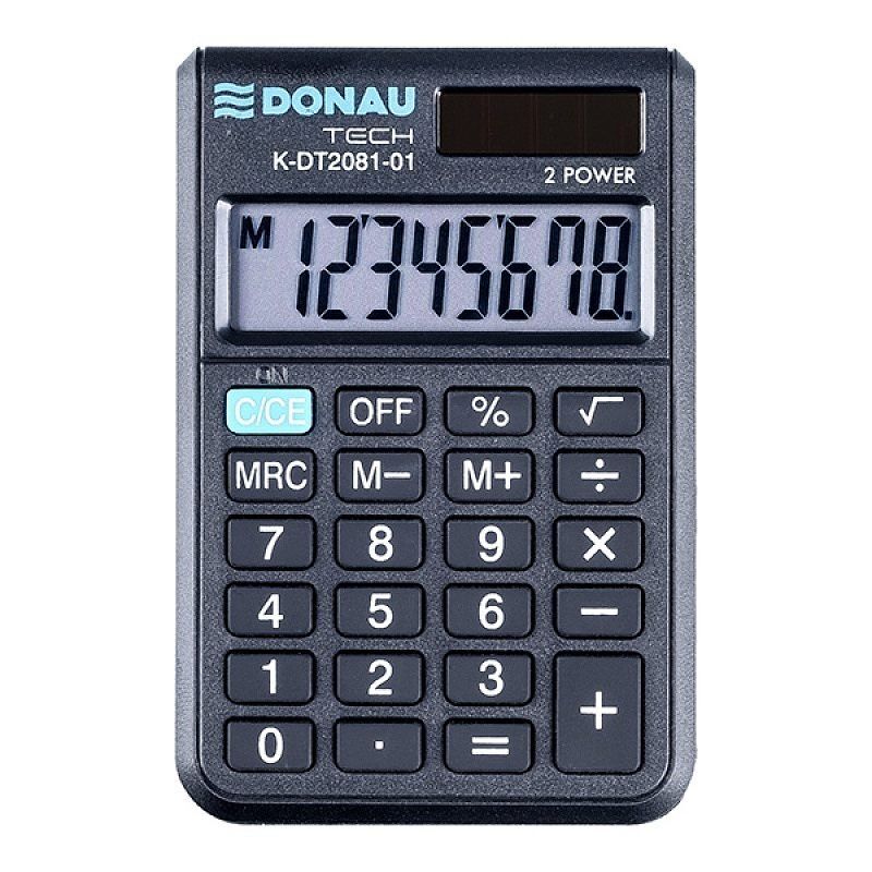 Kalkulator kieszonkowy donau tech, 8-cyfr. Wyświetlacz, wym. 90x60x11 mm, czarny