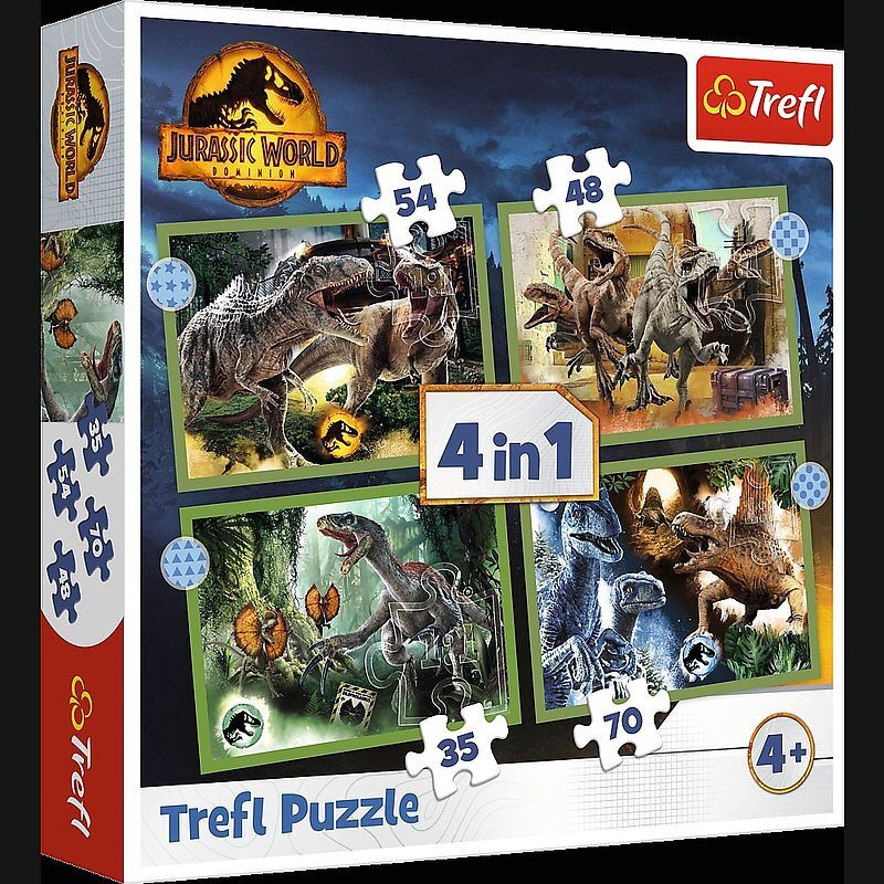 Puzzle 4w1 Groźne dinozaury Jurassic World