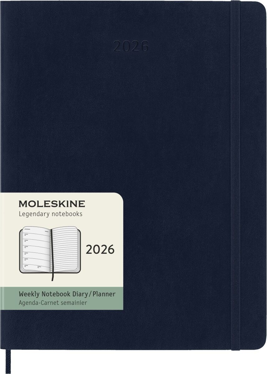 Kalendarz 2026 12M Moleskine XL tygodniowy miękka oprawa Sapphire blue 19x25cm