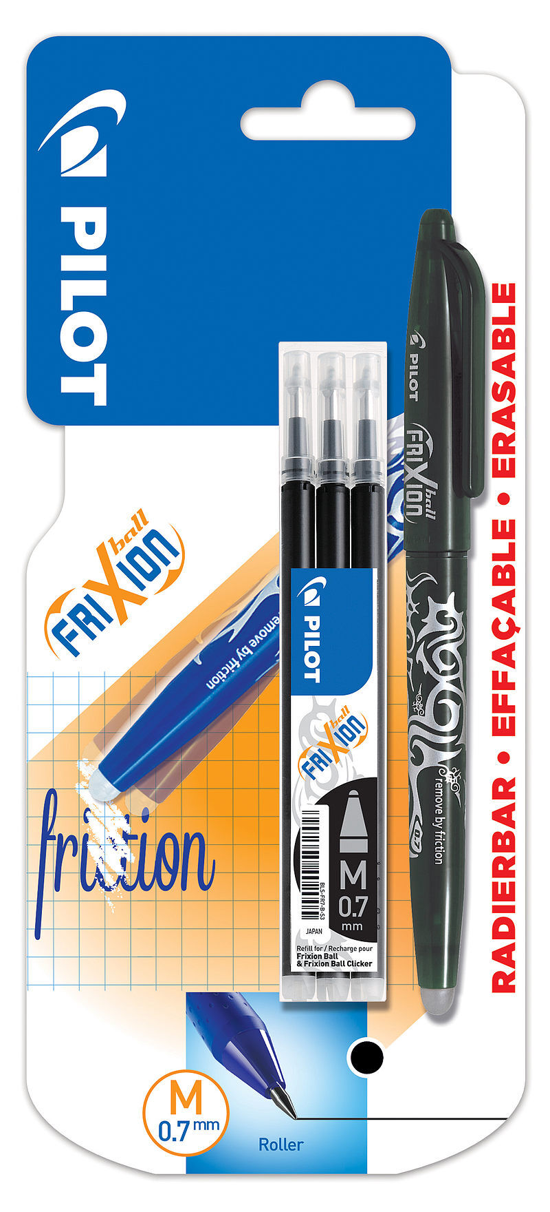 Pióro kulkowe pilot frixion clicker czarny + wkłady blister