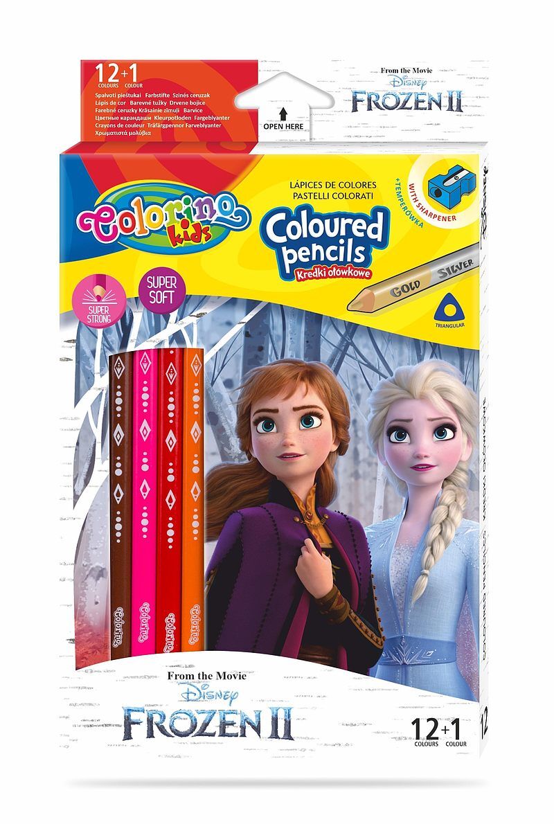 Kredki ołówkowe trójkątne colorino kids 13 kolorów 12 sztuk z temperówką frozen