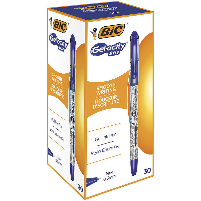 Długopis żelowy bic gel-ocity stic 0. 5mm niebieski pudełko 30szt