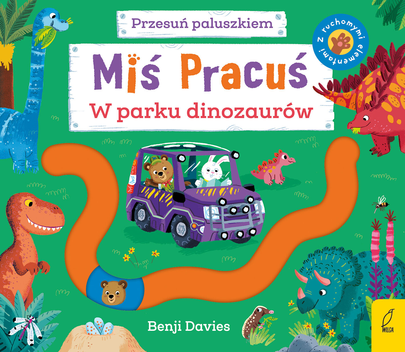 Miś Pracuś. Przesuń paluszkiem. W parku dinozaurów