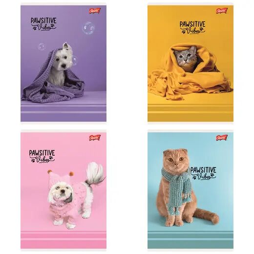 Paczka Zeszyt A5 32k.krata okładka laminowana Pawsitive Vibes mix 15 sztuk