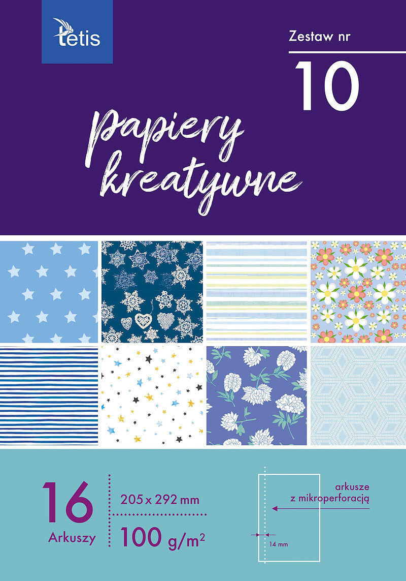 Papiery kreatywne zestaw 10 100g/m2 16 ark