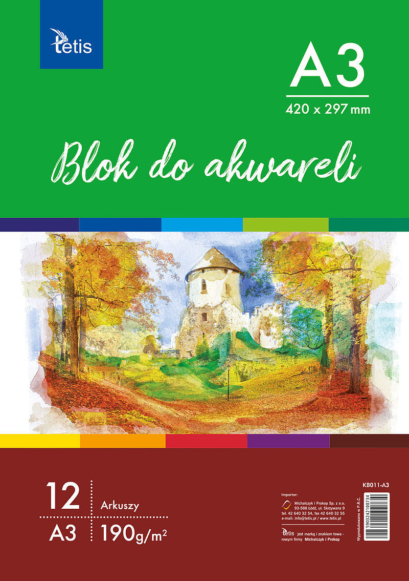 Blok tetis do akwareli a3 190 g/m2 12 arkuszy