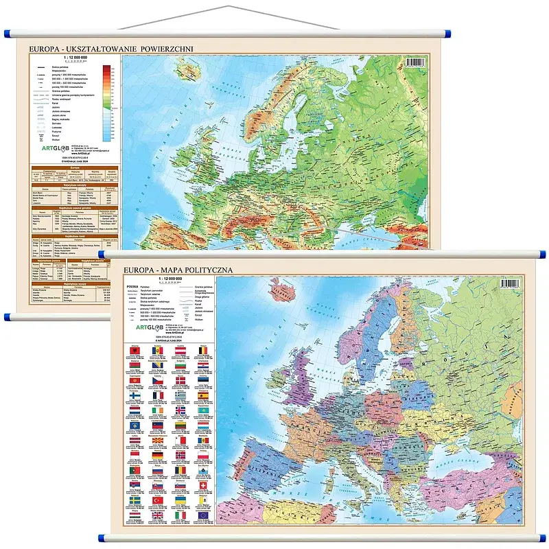 Mapa ścienna europa polityczno fizyczna dwustronna 1:12 000 000
