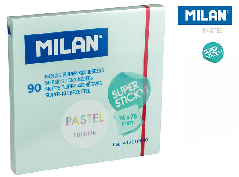 Karteczki samoprzylepne niebieskie milan super sticky pastel 76 x 76 mm 90 sztuk