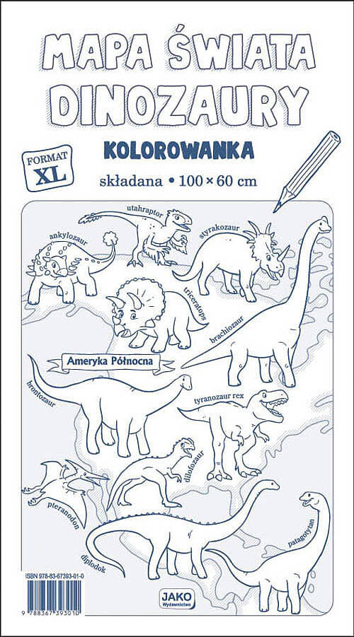 Mapa Świata Dinozaury Kolorowanka XL 2 sztuki