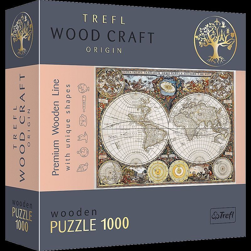 Puzzle 1000 drewniane antyczna mapa świata 20144