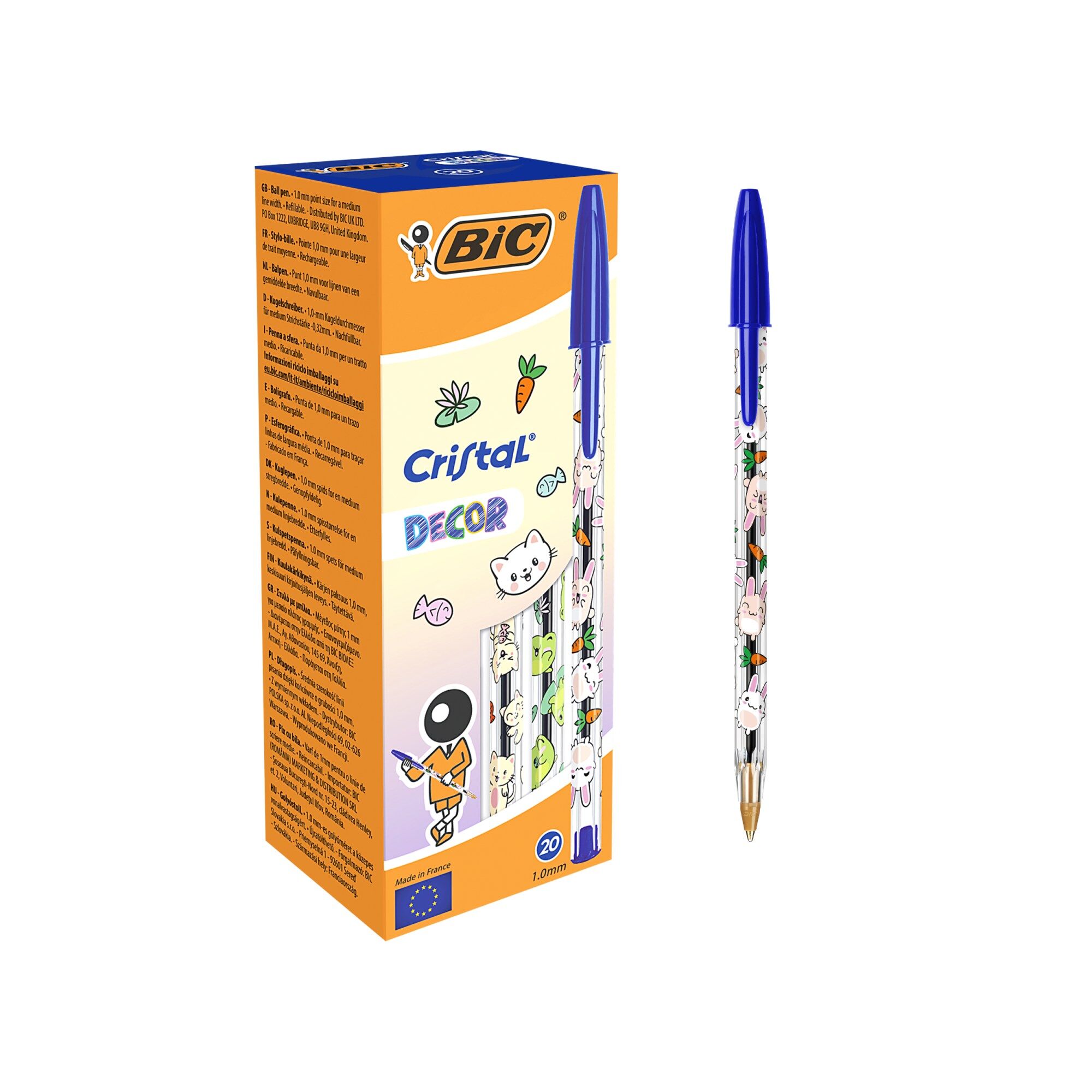 Paczka Długopis niebieski BIC Cristal Kawaii Decor 20szt.