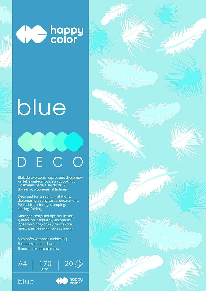Blok happy color deco blue a4 5 kolorów 20 arkuszy 170g, tonacja niebieska 170g
