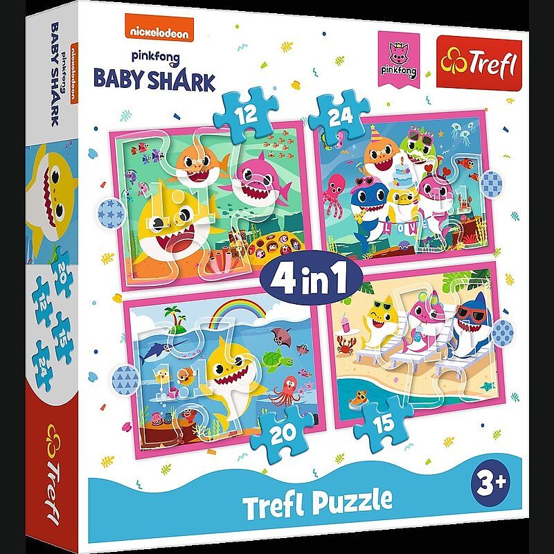 Puzzle 4w1 Rodzina Rekinów Baby Shark