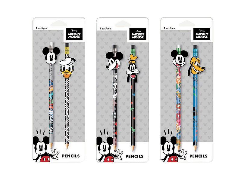 Ołówki z gumową nakładką disney fashion mickey mouse 2 szt. Mix