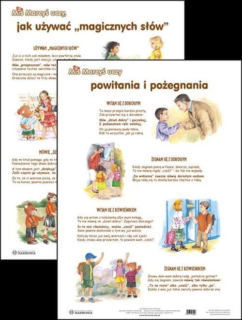 Plansza Mis Maryś uczy Powitania i pożegnania Jak używać "magicznych słów"