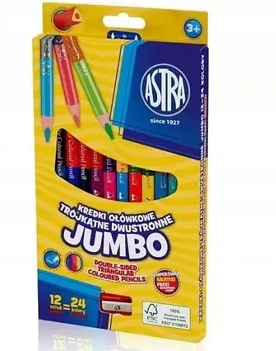 Kredki ołówkowe dwustronne jumbo astra 24 kolory z temperówką