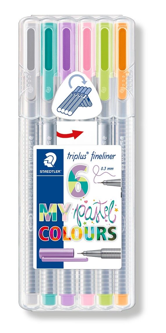 Cienkopis Staedtler triplus trójkątny grubość 0.3 mm, 6 kolorów pastelowych w etui