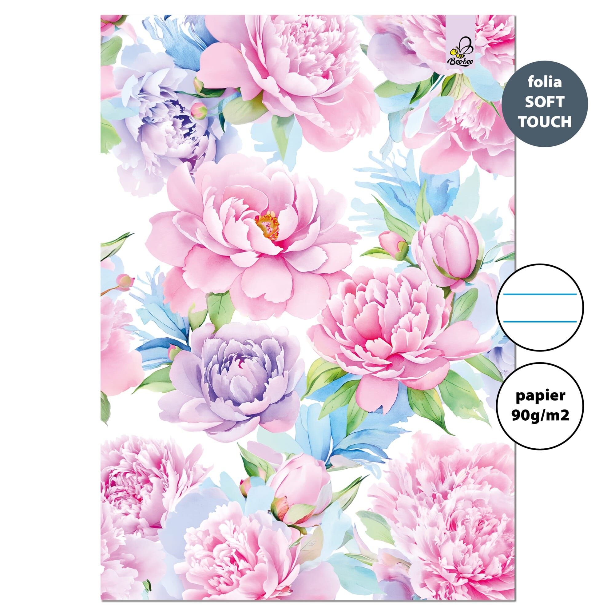Zeszyt A4 32k.w linie Peonie 90g