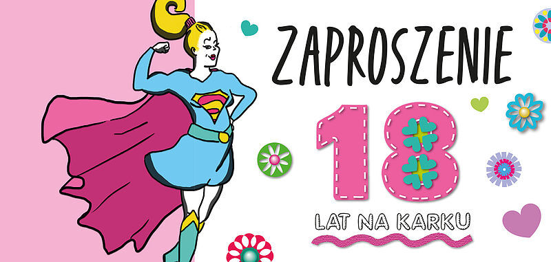 Zaproszenie 18 dziewczyna 5 sztuk wraz z kopertami