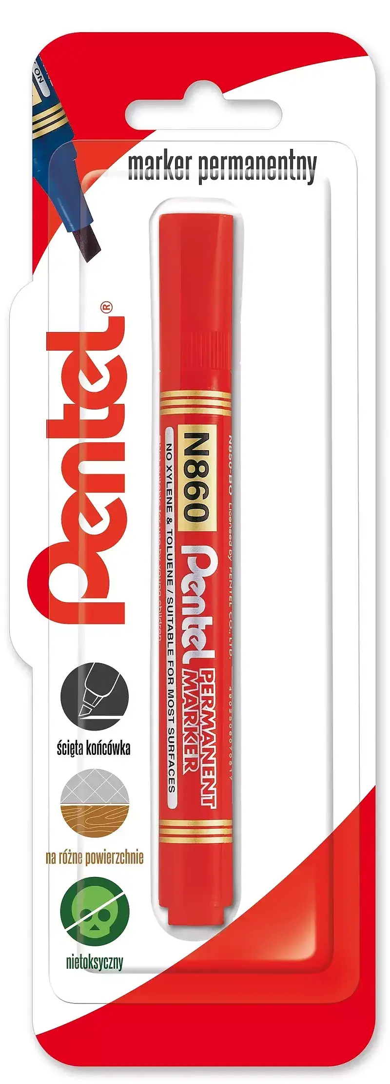 Marker permenentny z ściętą końcówka n860 czerwony 1 szt