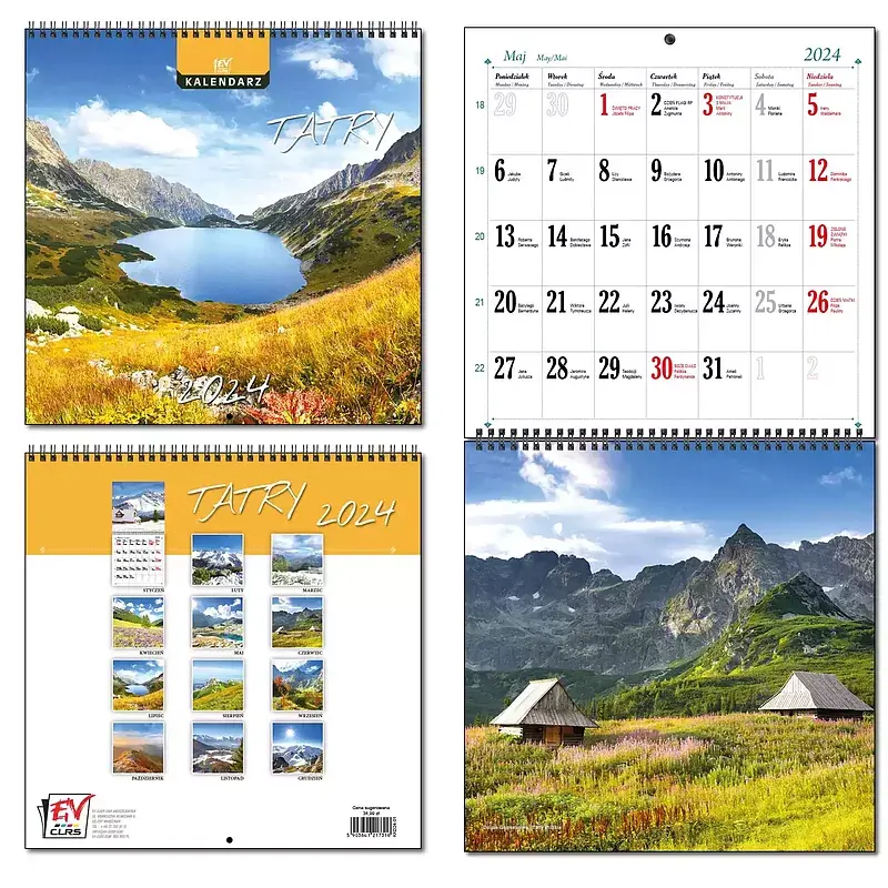 Kalendarz 2024 ścienny 30 x 60 cm 13 planszowy tatry