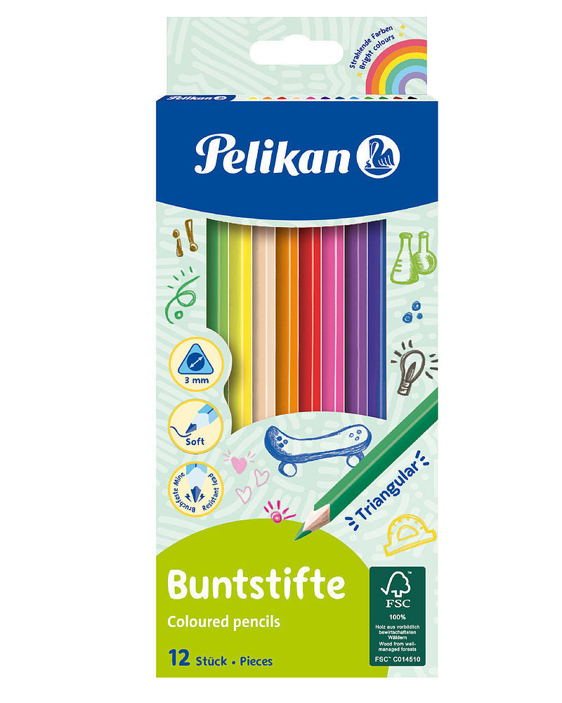 Kredki ołówkowe trójkątne pelikan 12 kolorów