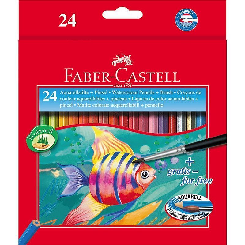 Kredki akwarelowe faber-castell z pędzelkiem 24 kolory rybka