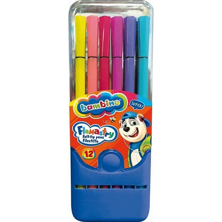 Flamastry w pudełku plastikowym bambino 12 kolorów