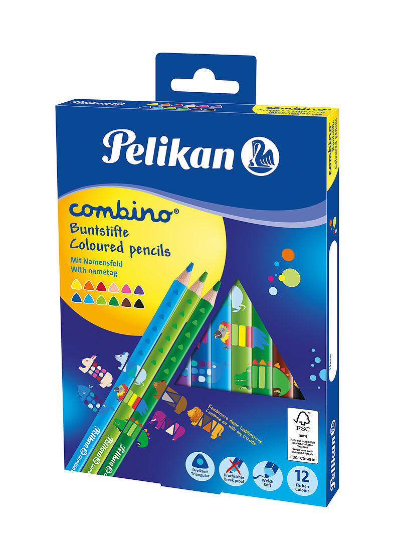 Kredki pelikan combino trójkątne grube 12 kolorów