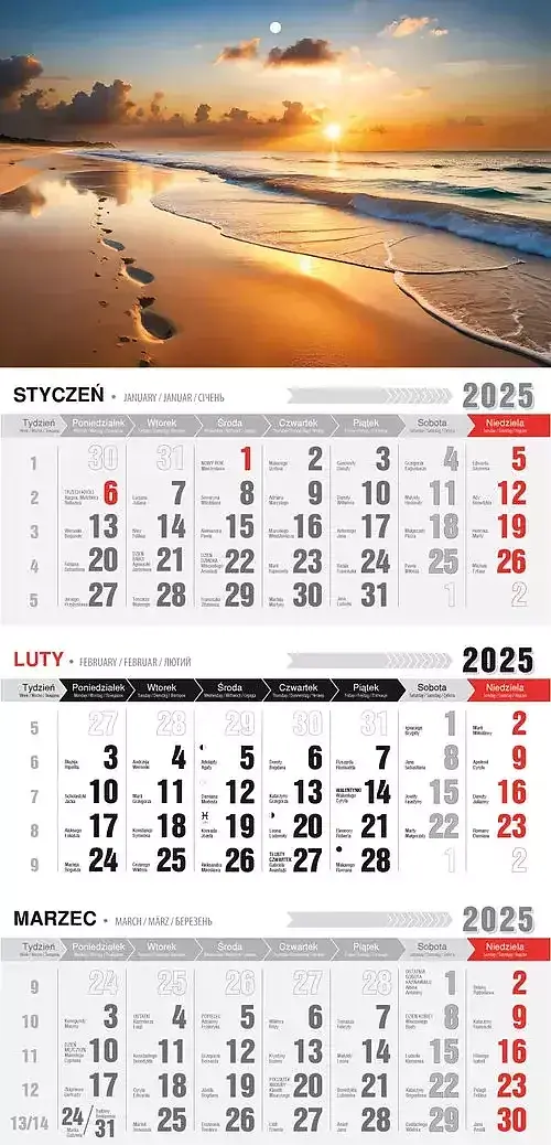 Kalendarz 2025 trójdzielny ekonomiczny z magnesem ocean kte vm-12