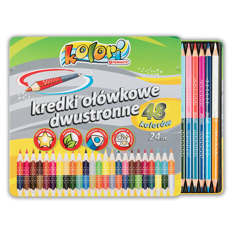 Kredki ołówkowe penmate kolori premium trójkątne dwustronne 24 szt. 48 kolory