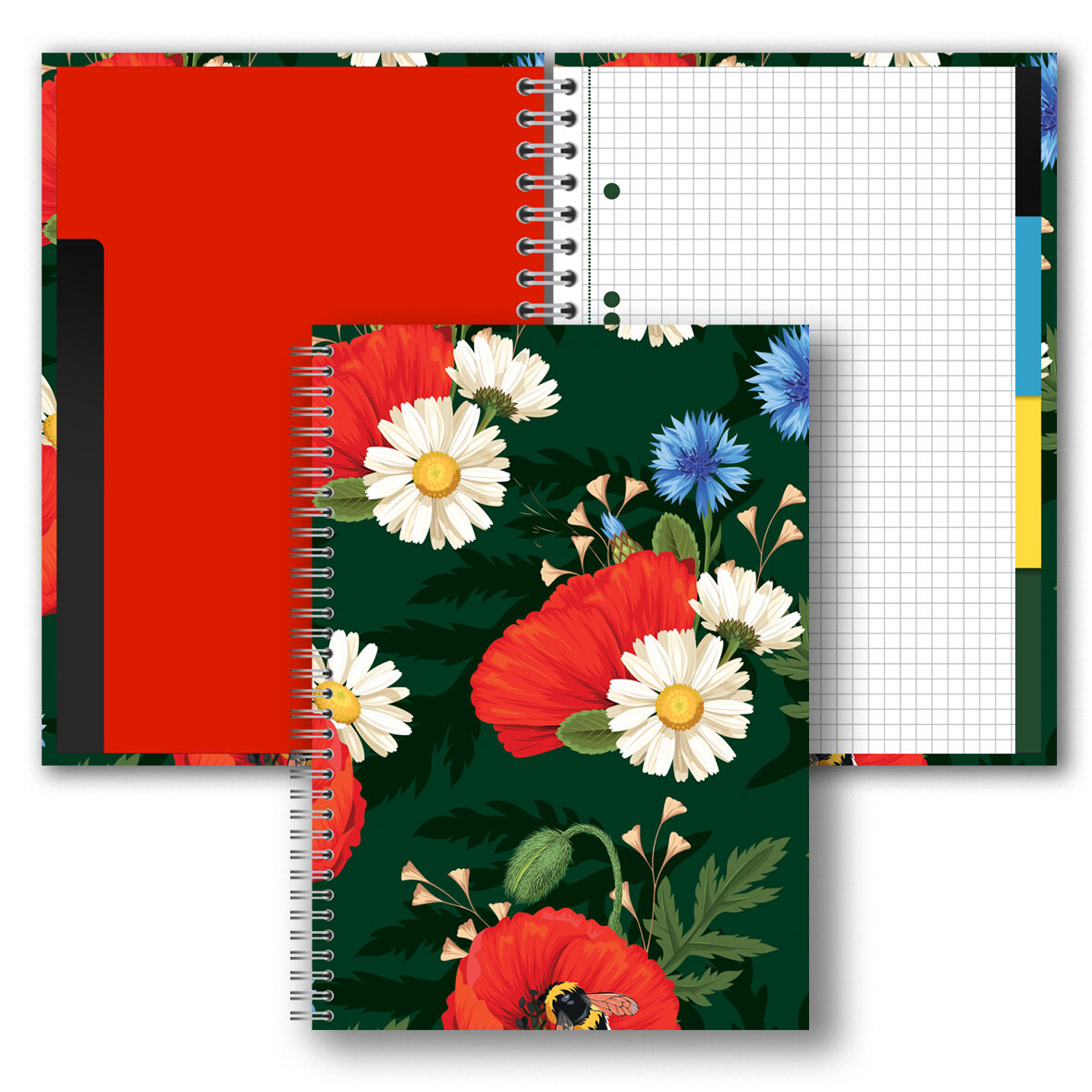 BRULION B5 160k.KRATKA Z PRZEKŁADKAMI T0127 KWIATY POLSKIE MAKI W ZIELENI  FOLIA MAT NIERYSUJĄCA